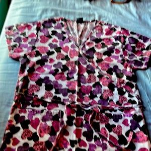 Multicolored Heart Print Scrub Top